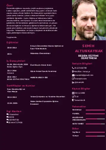 Beden Eğitimi Öğretmeni CV Örnekleri cv indir